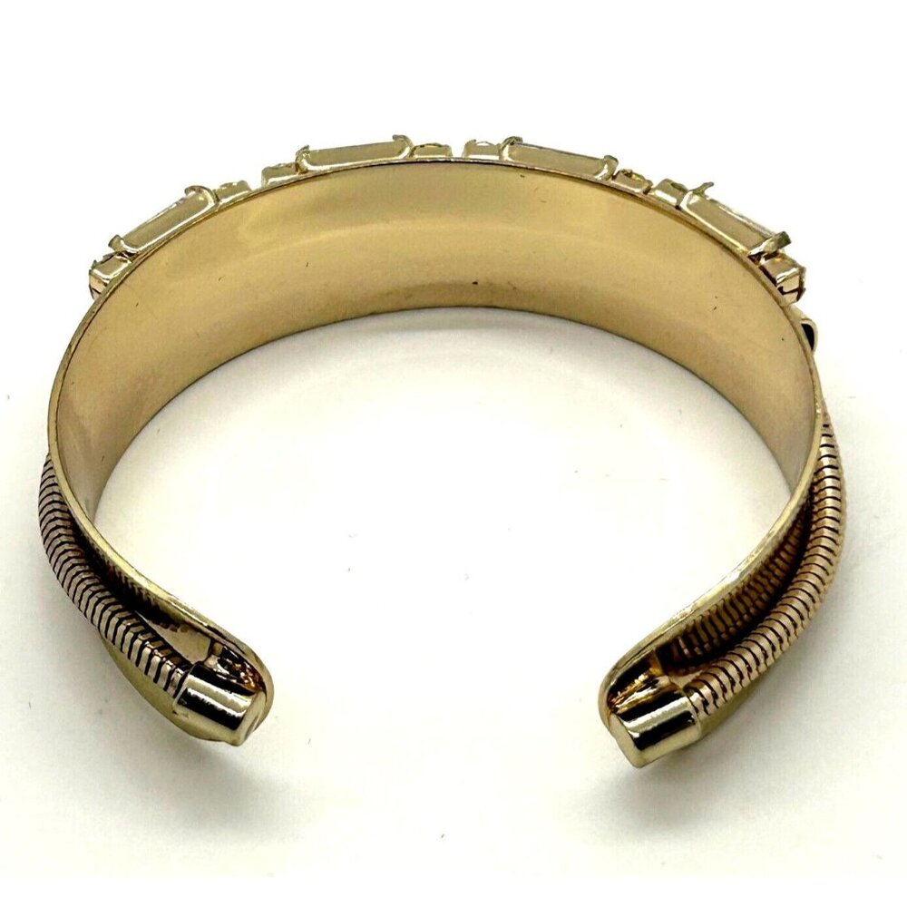 Gold-tone Cuff Bracelet Art Deco Style with Mirror Finish Crystal Baguettes - Picture 9 of 11